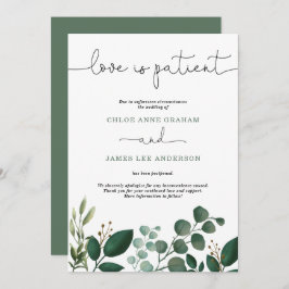 Moderne Waterverf Greenery Love is Patient Wedding Kaart