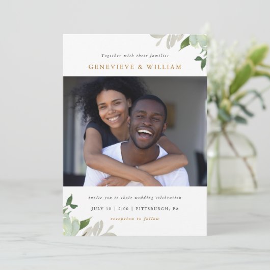 Moderne Waterverf Greenery met fotoweddenschap (Staand voorkant)