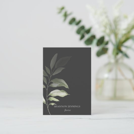 Moderne Waterverf Greenery Minimal Grey Visitekaartje (Staand voorkant)