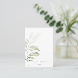 Moderne Waterverf Greenery Minimal White Business Visitekaartje