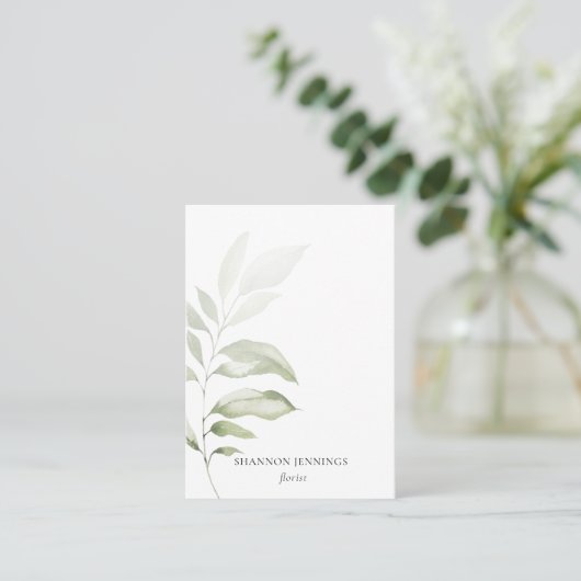 Moderne Waterverf Greenery Minimal White Business Visitekaartje (Staand voorkant)