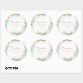 Moderne Waterverf Greenery Pink Floral Baby shower Ronde Sticker (Vel)