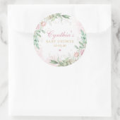 Moderne Waterverf Greenery Pink Floral Baby shower Ronde Sticker (Tas)