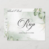 Moderne Waterverf Greenery RSVP Briefkaart (Voorkant / Achterkant)
