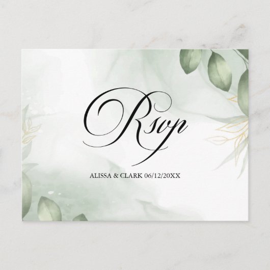 Moderne Waterverf Greenery RSVP Briefkaart (Voorkant)