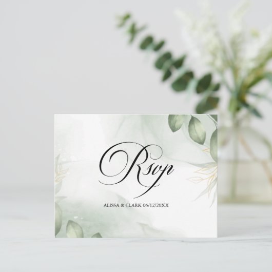 Moderne Waterverf Greenery RSVP Briefkaart (Staand voorkant)