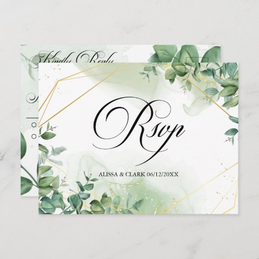 Moderne Waterverf Greenery RSVP Briefkaart (Voorkant / Achterkant)