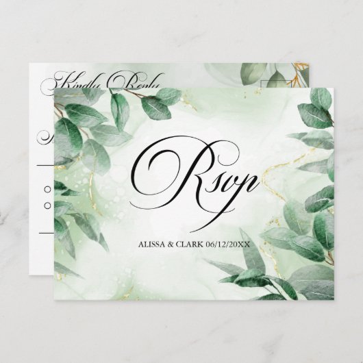 Moderne Waterverf Greenery RSVP Briefkaart (Voorkant / Achterkant)