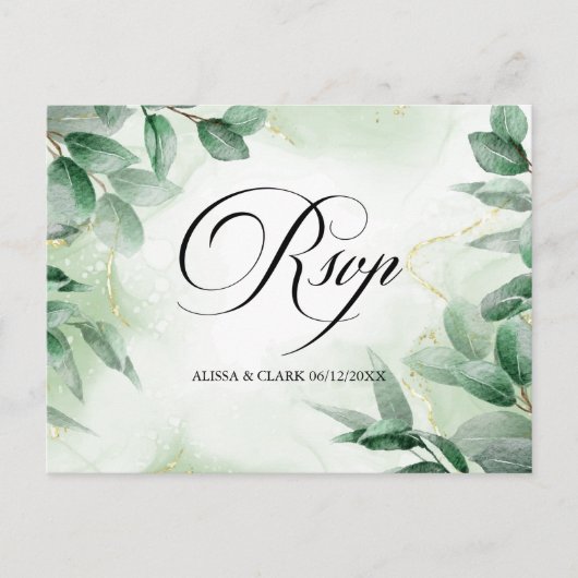 Moderne Waterverf Greenery RSVP Briefkaart (Voorkant)