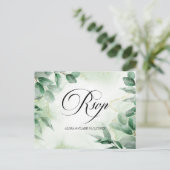 Moderne Waterverf Greenery RSVP Briefkaart (Staand voorkant)