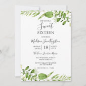 Moderne Waterverf Greenery Sweet 16 Uitnodiging (Voorkant)