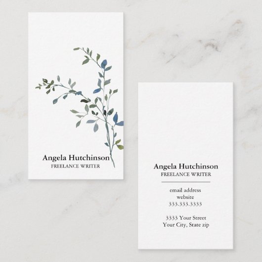 Moderne Waterverf Greenery Visitekaartje (Voorkant / Achterkant)