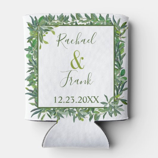 Moderne Waterverf Greenery Wedding Blikjeskoeler (Achterkant)