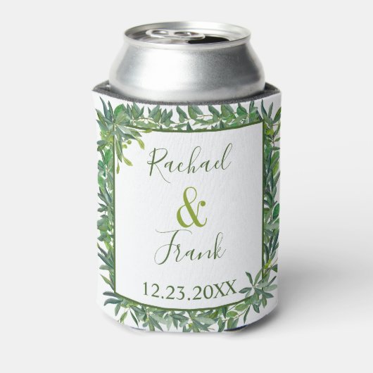 Moderne Waterverf Greenery Wedding Blikjeskoeler (Blikje Achterkant)