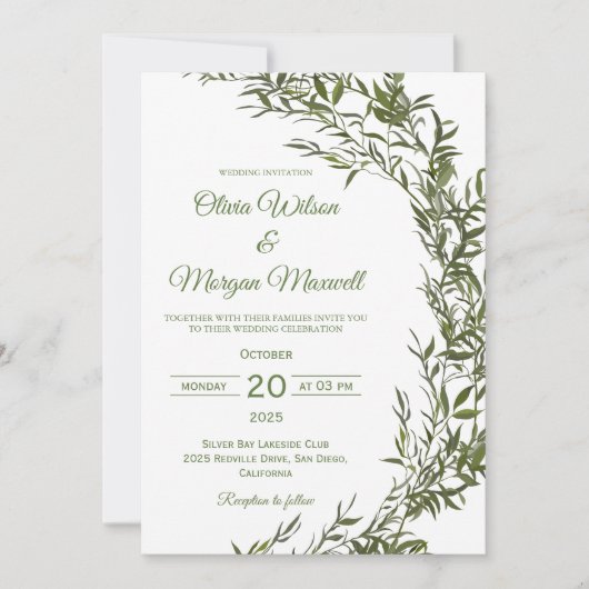 Moderne Waterverf Greenery Wedding Kaart (Voorkant)