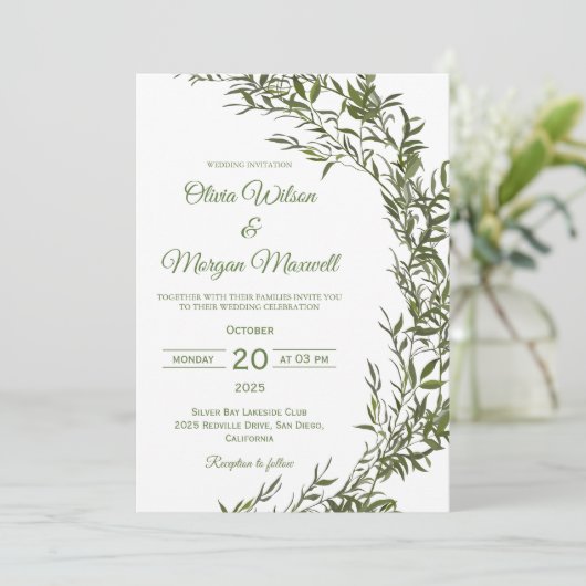 Moderne Waterverf Greenery Wedding Kaart (Staand voorkant)
