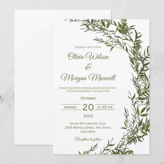 Moderne Waterverf Greenery Wedding Kaart (Voorkant / Achterkant)