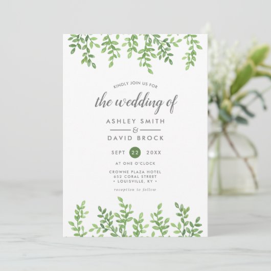 Moderne Waterverf Greenery Wedding Kaart (Staand voorkant)