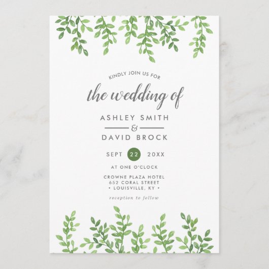 Moderne Waterverf Greenery Wedding Kaart (Voorkant)