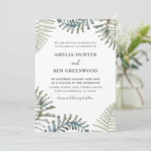 Moderne Waterverf Greenery Wedding Kaart (Staand voorkant)