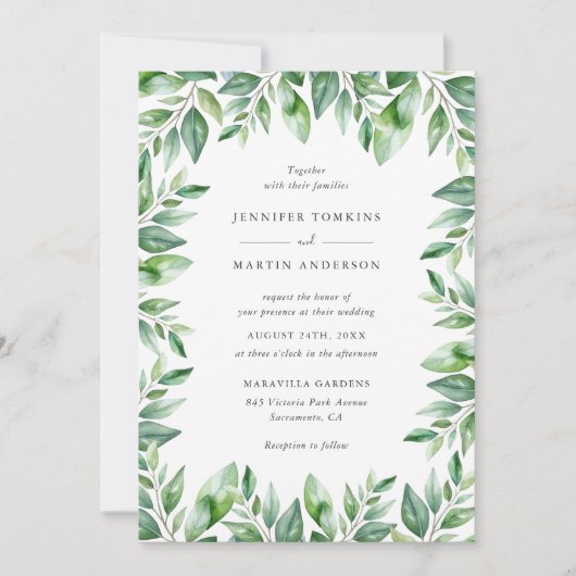 Moderne Waterverf Greenery Wedding Kaart (Voorkant)