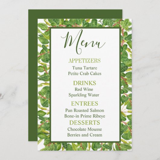 Moderne Waterverf Greenery Wedding Menu (Voorkant / Achterkant)