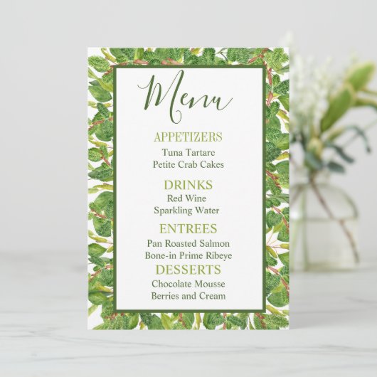 Moderne Waterverf Greenery Wedding Menu (Staand voorkant)