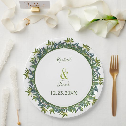 Moderne Waterverf Greenery Wedding Papieren Bordje (Huwelijk)