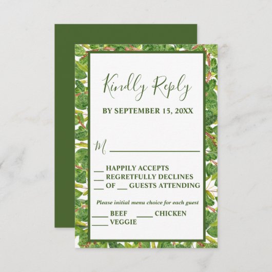 Moderne Waterverf Greenery Wedding RSVP Kaartje (Voorkant / Achterkant)