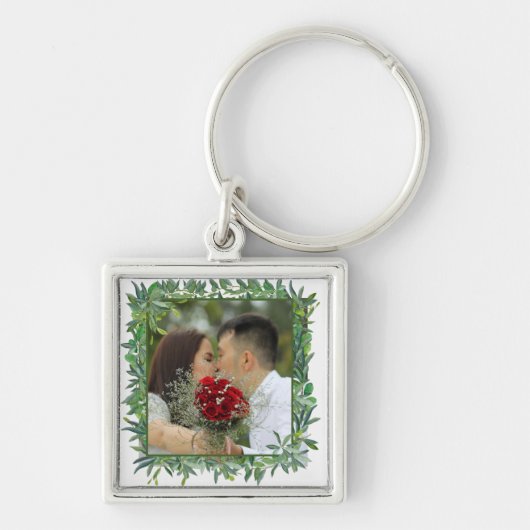 Moderne Waterverf Greenery Wedding Sleutelhanger (Voorkant)