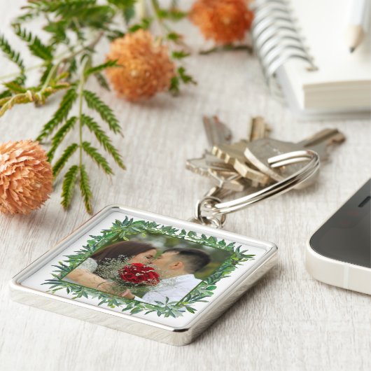 Moderne Waterverf Greenery Wedding Sleutelhanger (Zijkant)