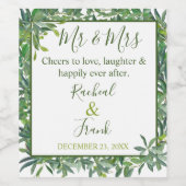 Moderne Waterverf Greenery Wedding Wijn Etiket (Enkel label)