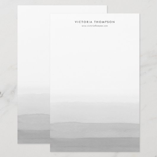 Moderne Waterverf Grey Ombre gepersonaliseerd Briefpapier (Voorkant / Achterkant)