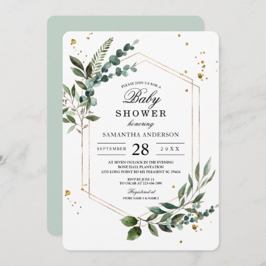 Moderne Waterverf Griekenland Eucalyptus Gold Lijs Kaart (Voorkant / Achterkant)