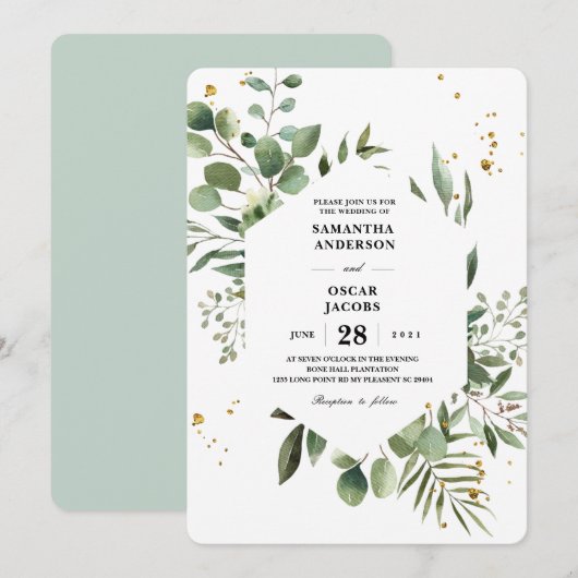 Moderne Waterverf Griekenland Eucalyptus Green Lij Kaart (Voorkant / Achterkant)