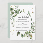 Moderne Waterverf Griekenland Eucalyptus Green Lij Save The Date (Voorkant / Achterkant)