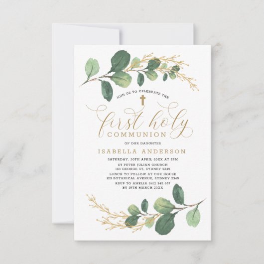 Moderne Waterverf Grieks Eerste Heilige Communie Kaart (Voorkant)