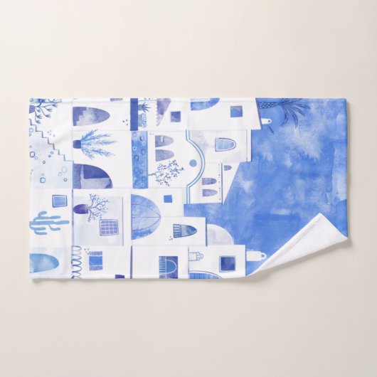 Moderne Waterverf - Grieks eiland Santorini Bad Handdoek (Handdoek)