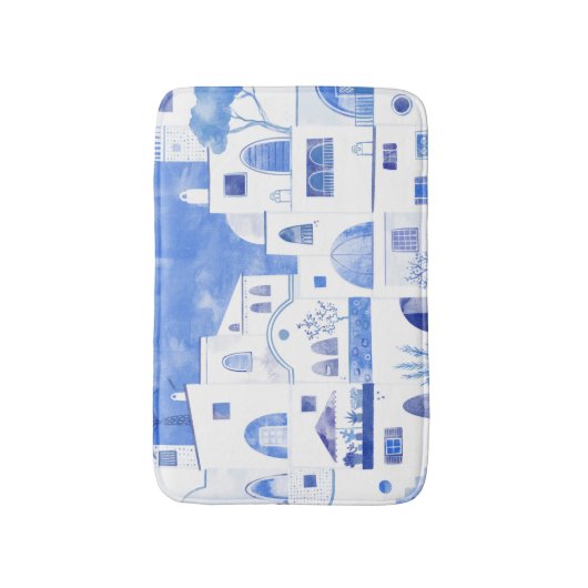 Moderne Waterverf - Grieks eiland Santorini Badmat (Voorkant Verticaal)