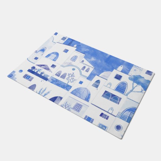 Moderne Waterverf - Grieks eiland Santorini Deurmat (Schuin)