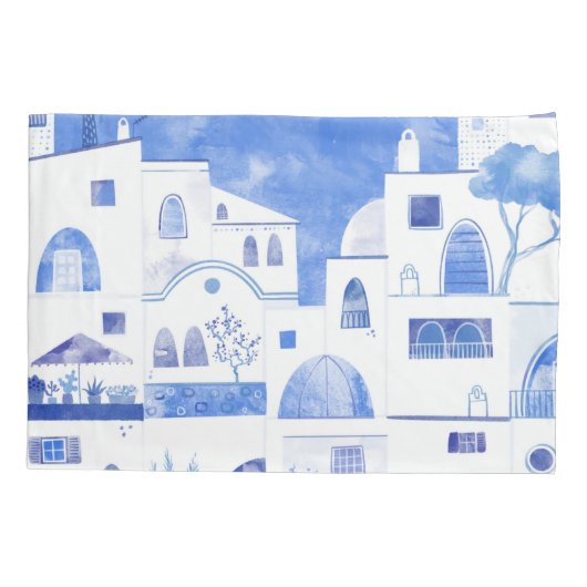 Moderne Waterverf - Grieks eiland Santorini Kussensloop (Achterkant-Links)