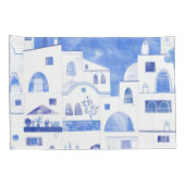 Moderne Waterverf - Grieks eiland Santorini Kussensloop (Achterkant-Rechts)