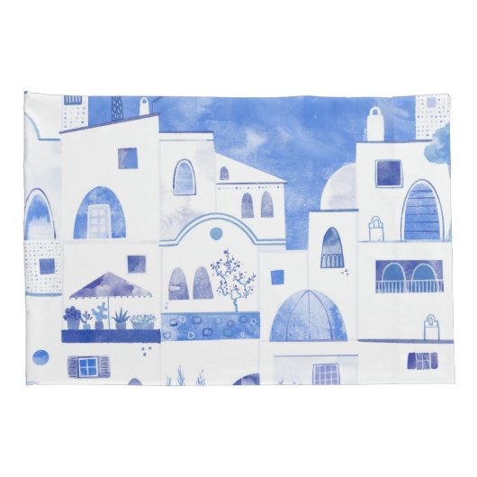 Moderne Waterverf - Grieks eiland Santorini Kussensloop (Achterkant-Rechts)