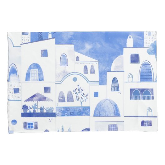 Moderne Waterverf - Grieks eiland Santorini Kussensloop (Voorkant-Rechts)