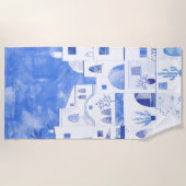 Moderne Waterverf - Grieks eiland Santorini Strandlaken (Voorkant)