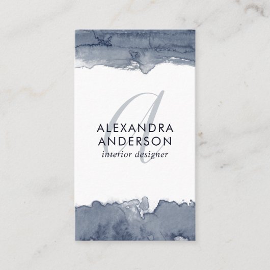 Moderne Waterverf grijs monogram minimalistisch Visitekaartje (Voorkant)