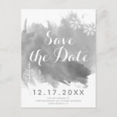 Moderne waterverf grijze bruiloft Bewaar de datum Aankondigingskaart (Voorkant)