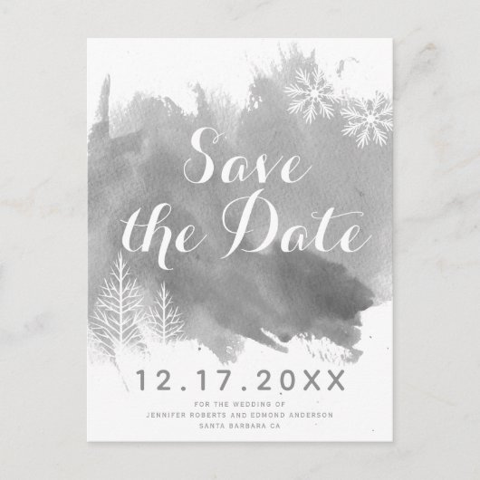 Moderne waterverf grijze bruiloft Bewaar de datum Aankondigingskaart (Voorkant)