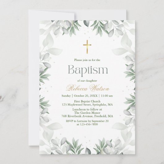 Moderne Waterverf groen baby meisje doop Kaart (Voorkant)