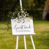 Moderne waterverf groen blad en gouden druppels poster